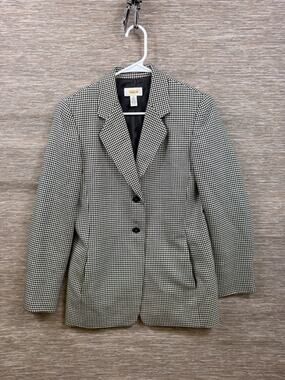 Vintage Talbots Blazer Jacket Womens Size 4 Check Black White Tweed Pockets